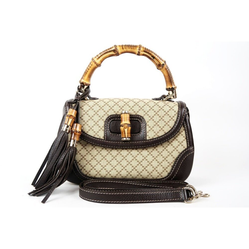 GUCCI Bamboo Diamante Shoulder Handbag
